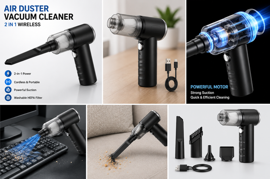 2-in-1 Cordless Vacuum & Air Duster – Rechargeable Mini Cleaner