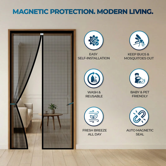 Polyester Magnetic Mosquito Net for Door | Mosquito Curtain for All Door Types & Sizes | Auto-Closing Insect Screen to Keep Mosquito Out (210x100 cms)
