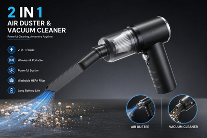 2-in-1 Cordless Vacuum & Air Duster – Rechargeable Mini Cleaner