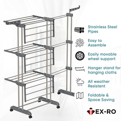 Expandable Clothes Drying Stand | Foldable Stainless Steel Laundry Drying Rack | Space-Saving Indoor & Outdoor Clothes Dryer