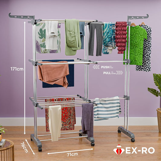 Expandable Clothes Drying Stand | Foldable Stainless Steel Laundry Drying Rack | Space-Saving Indoor & Outdoor Clothes Dryer