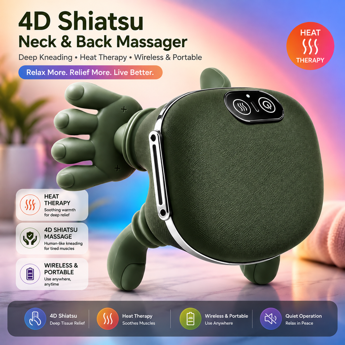 Wireless 4D Shiatsu Neck & Back Massager with Heat Therapy