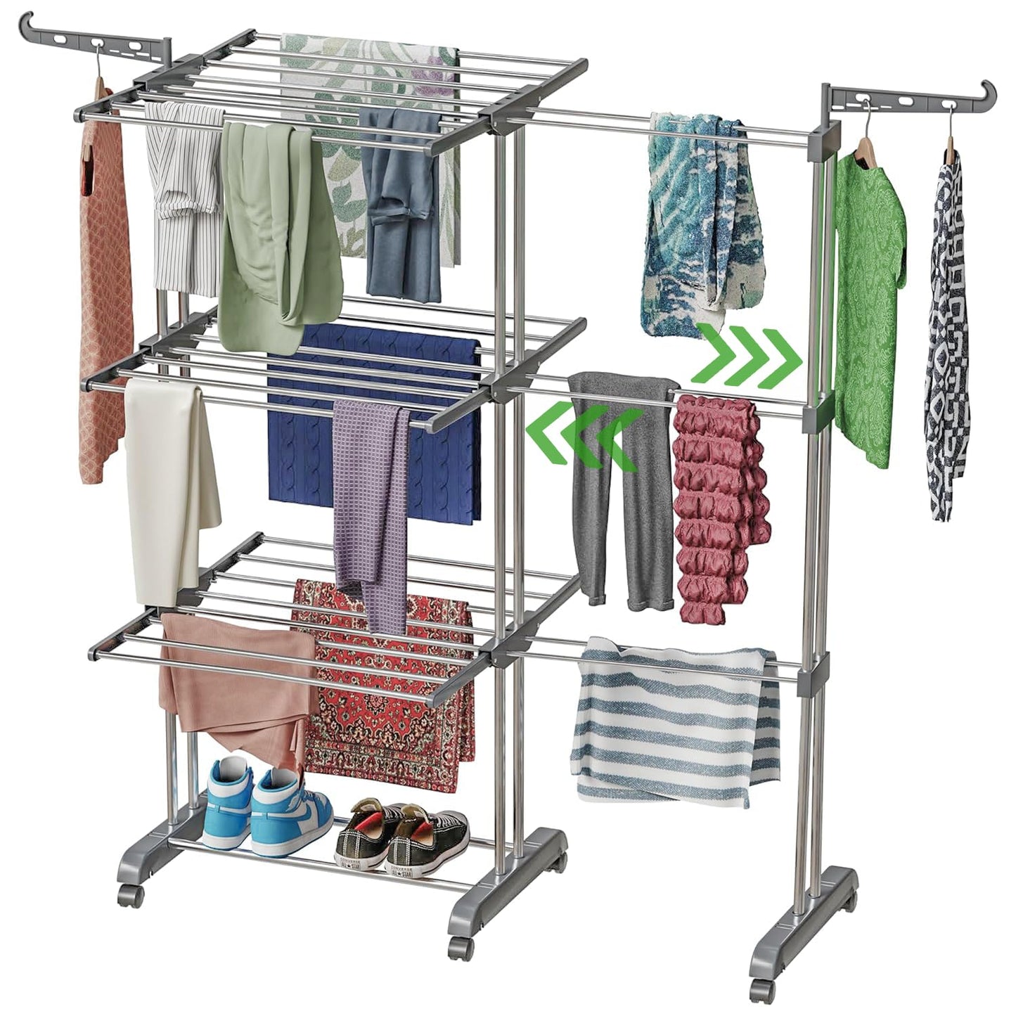 Expandable Clothes Drying Stand | Foldable Stainless Steel Laundry Drying Rack | Space-Saving Indoor & Outdoor Clothes Dryer