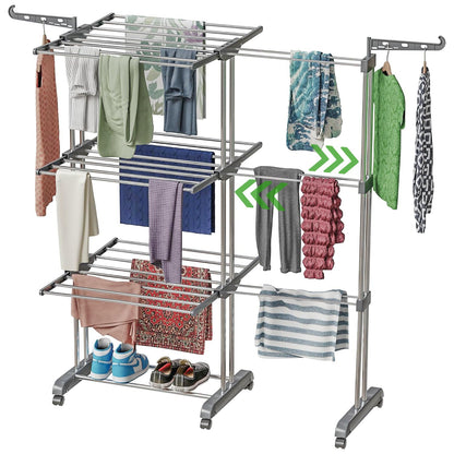 Expandable Clothes Drying Stand | Foldable Stainless Steel Laundry Drying Rack | Space-Saving Indoor & Outdoor Clothes Dryer