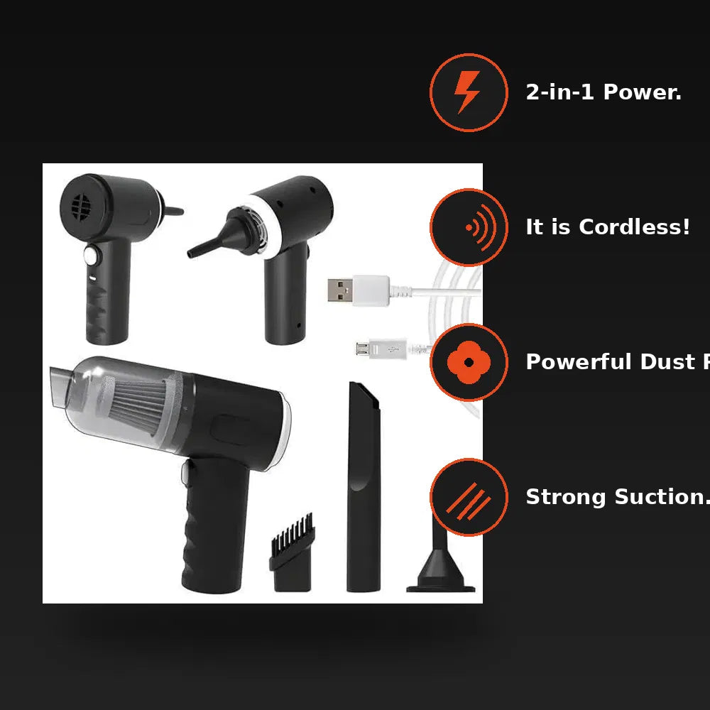 2-in-1 Cordless Vacuum & Air Duster – Rechargeable Mini Cleaner